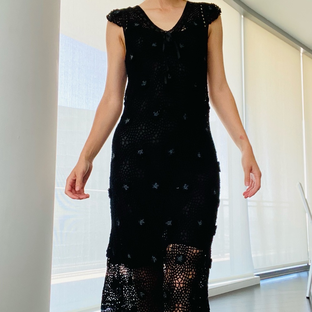 Moschino Cheap and Chic Black Crochet Floral Dress
